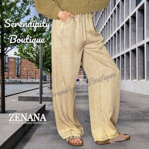 Zenana Soft Comfy Flare Leg Elastic Drawstring Paper Bag Pants